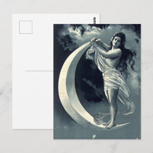 Art Nouveau Vrouw op Halve Maan Briefkaart (Voorkant / Achterkant)
