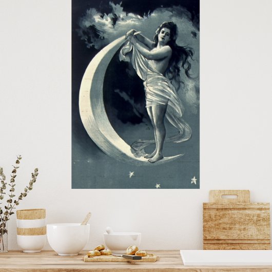 Art Nouveau Vrouw op Halve Maan Poster (Keuken)