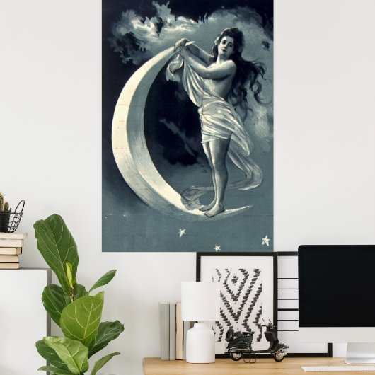 Art Nouveau Vrouw op Halve Maan Poster (Thuiskantoor)