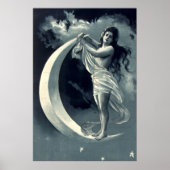Art Nouveau Vrouw op Halve Maan Poster (Voorkant)