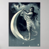 Art Nouveau-vrouw op halvemaan Poster (Voorkant)