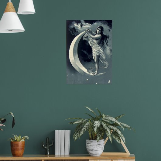 Art Nouveau-vrouw op halvemaan Poster (Woonkamer 1)
