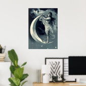 Art Nouveau-vrouw op halvemaan Poster (Thuiskantoor)