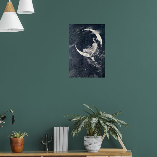 Art Nouveau-vrouw op halvemaan Poster (Woonkamer 1)