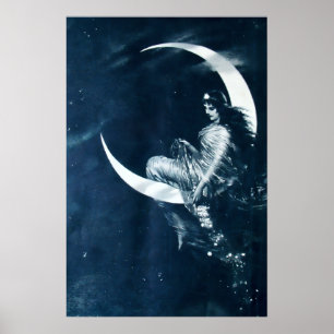 Art Nouveau-vrouw op wassende maan Poster