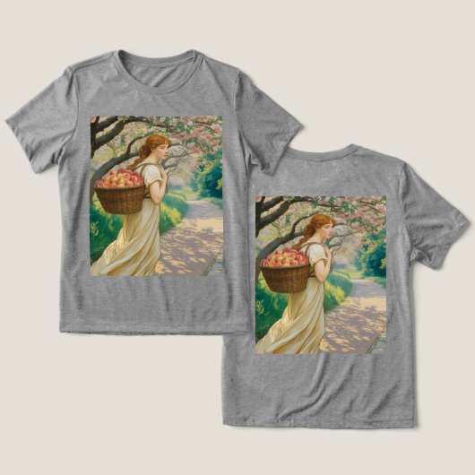 Art Nouveau Vrouw Perziken Grijs Tri-Blend Shirt (Ontwerp Voorkant & Achterkant)