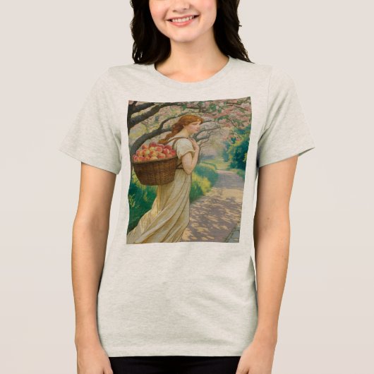 Art Nouveau Vrouw Perziken Havermout Tri-Blend Shirt (Voorkant)