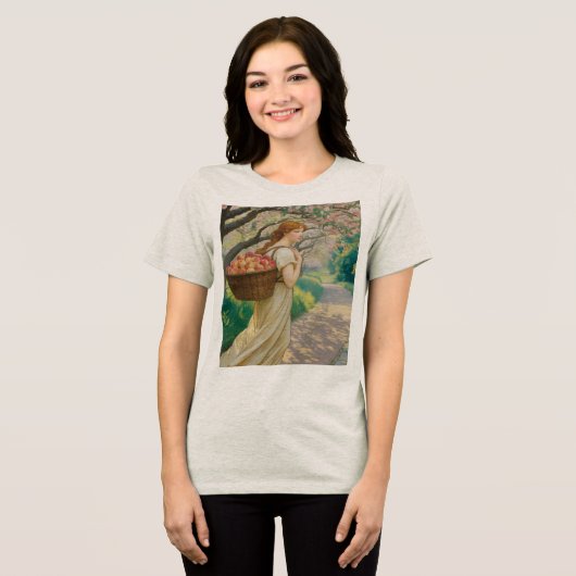Art Nouveau Vrouw Perziken Havermout Tri-Blend Shirt (Voorkant volledig)