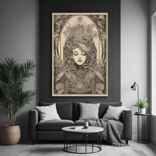 Art Nouveau Vrouw Portret Ingewikkelde Floral Art Perfect Poster