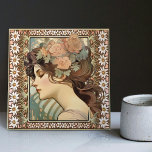 Art Nouveau Vrouw Portret Mucha Edelweiss Flower Tegeltje<br><div class="desc">Verhoog uw interieur met de tijdloze schoonheid van de Art Nouveau-periode, ingekapseld in onze exclusieve keramische tegel. Dit unieke stuk toont een portret van een Edwardiaans model geïnspireerd op Alphonse Mucha's boeiende litho's uit 1902. Bekend om zijn iconische bijdragen aan de Art Nouveau-beweging, straalt Mucha's illustratie etherische charme en betoverende...</div>