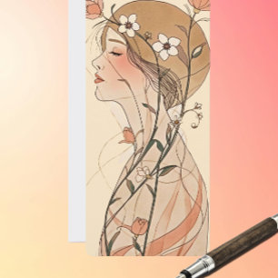 Art Nouveau-vrouw - Stromende bloemen – Pastels Kaart