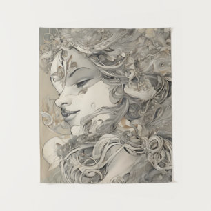 Art Nouveau Vrouw Vintage-Geïnspireerd Portret Wandkleed