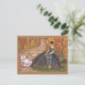 Art Nouveau Vrouw Zwaan  kunst illustratie Briefkaart (Staand voorkant)
