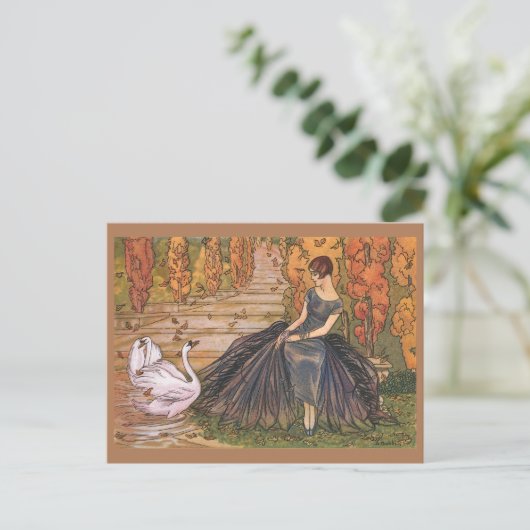 Art Nouveau Vrouw Zwaan  kunst illustratie Briefkaart (Staand voorkant)