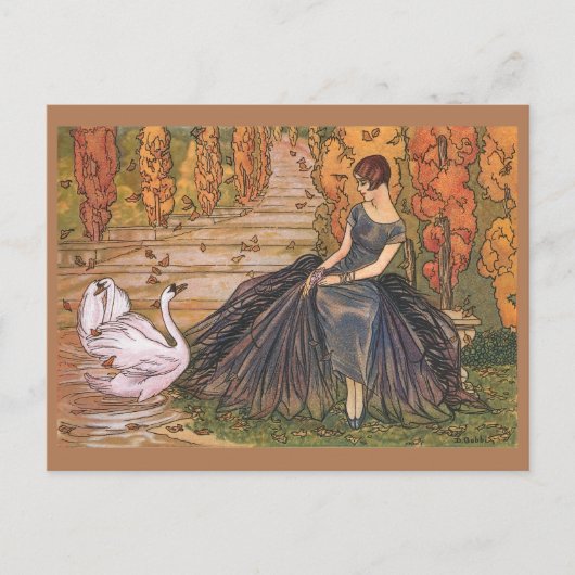 Art Nouveau Vrouw Zwaan  kunst illustratie Briefkaart (Voorkant)