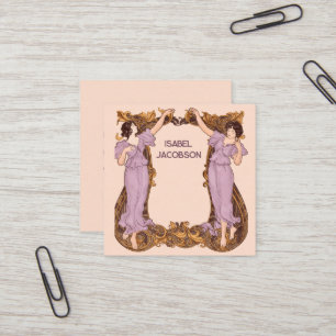 Art Nouveau Vrouwen Bloemenkader Vintage Decoratie Vierkante Visitekaartje