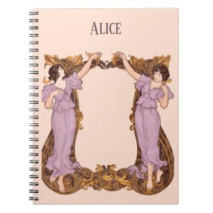 Art Nouveau Vrouwen Bloemrijke Lijst Vintage Decor Notitieboek