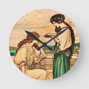 Art Nouveau-vrouwen die aan zee lezen  Ronde Klok