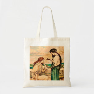 Art Nouveau vrouwen die aan zee lezen  Tote Bag