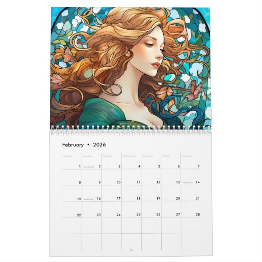 Art Nouveau Vrouwen in Bloei Kalender (Feb 2026)