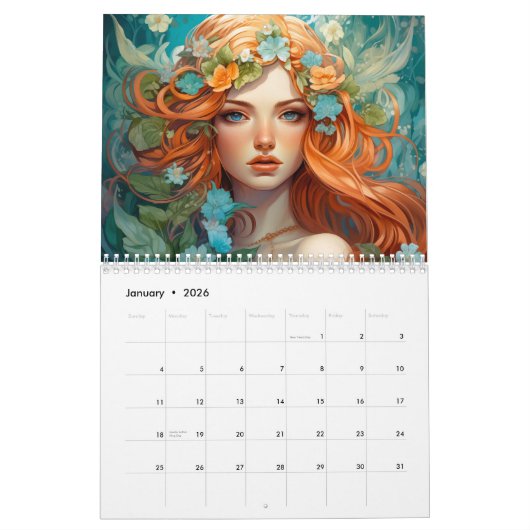 Art Nouveau Vrouwen in Bloei Kalender (Jan 2026)