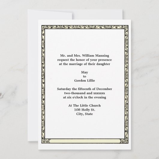 Art Nouveau W. Kraanbruiloft uitnodiging (Achterkant)