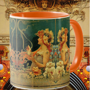 Art nouveau warme chocolademelk advertentie rood g mok