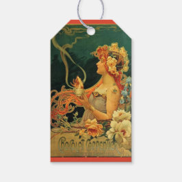 Art nouveau warme chocolademelk rood groen label cadeaulabel