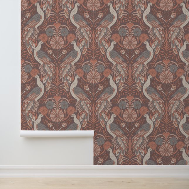 Art Nouveau warme tint pauw Behang (Applicatie)