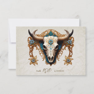 Art Nouveau Waterverf Bloemen Koe Schedel Huwelijk RSVP Kaartje