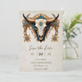 Art Nouveau Waterverf Bloemen Koe Schedel Huwelijk Save The Date (Staand voorkant)