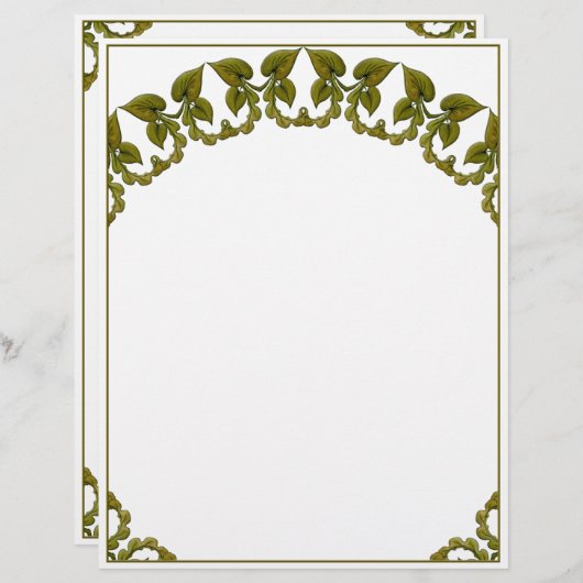 Art Nouveau waterverf groene bladeren Briefhoofd (Voorkant / Achterkant)