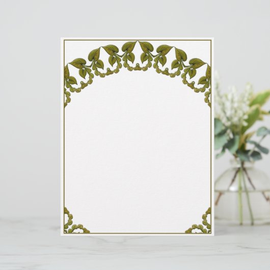 Art Nouveau waterverf groene bladeren Briefhoofd (Staand voorkant)