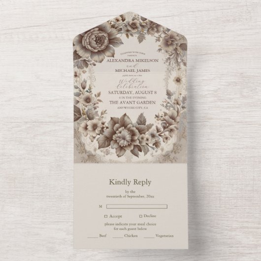  Art Nouveau Wedding All In One Uitnodiging (Binnen)