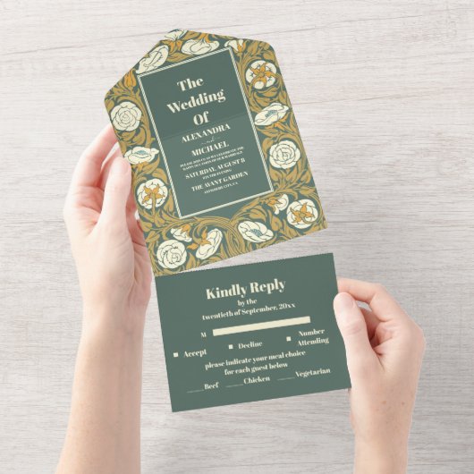 Art Nouveau Wedding All In One Uitnodiging (Afscheurbaar)