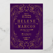 Art Nouveau Wedding Fantinework Eggplant Folie Uitnodiging (Voorkant)