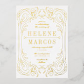 Art Nouveau Wedding Fantinework Gold Folie Uitnodiging (Voorkant)