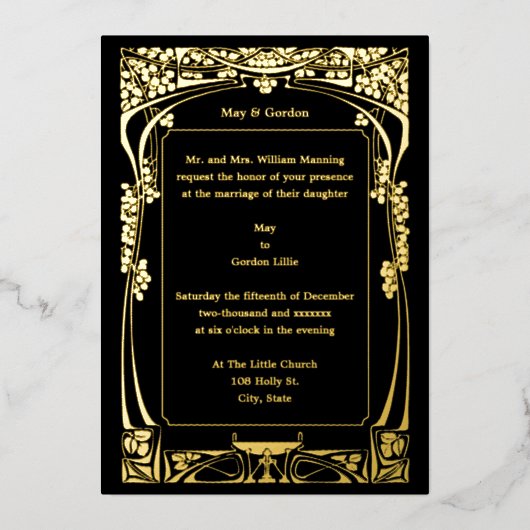  Art Nouveau Wedding Folie Uitnodiging (Voorkant)