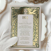 Art Nouveau Wedding Info Details Gold Green Mucha Folie Uitnodiging