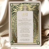 Art Nouveau Wedding Info Details Gold Green Mucha Folie Uitnodiging