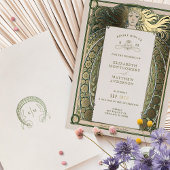 Art Nouveau Wedding Invitation Gold Green van Much Folie Uitnodiging