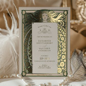 Art Nouveau Wedding Invitation Gold Green van Much Folie Uitnodiging