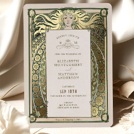 Art Nouveau Wedding Invitation Gold Green van Much Folie Uitnodiging