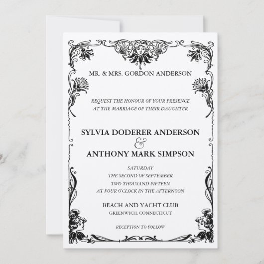 Art Nouveau Wedding Invitation Kaart (Voorkant)