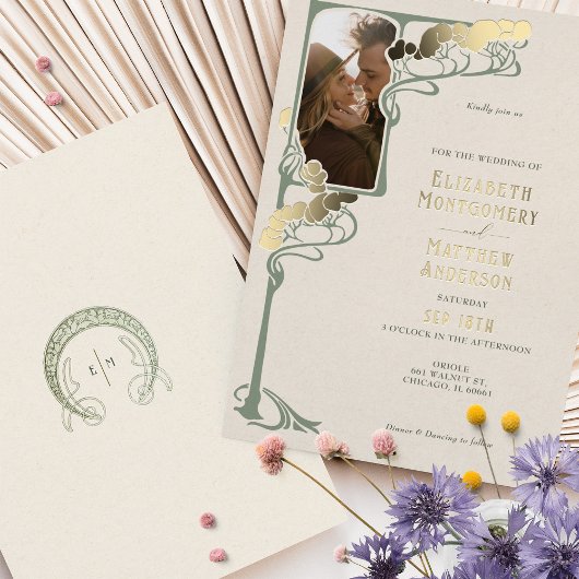 Art Nouveau Wedding Invitation Salvaged Retro Folie Uitnodiging