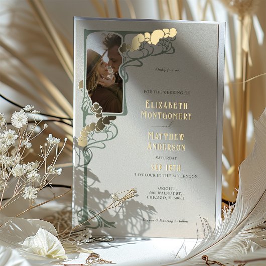 Art Nouveau Wedding Invitation Salvaged Retro Folie Uitnodiging