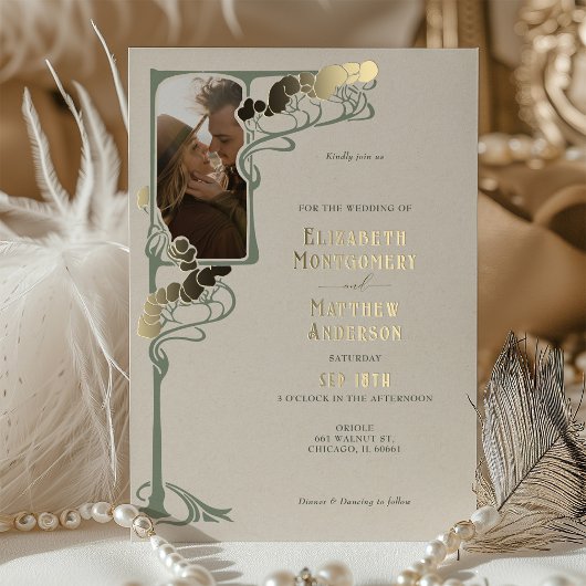 Art Nouveau Wedding Invitation Salvaged Retro Folie Uitnodiging