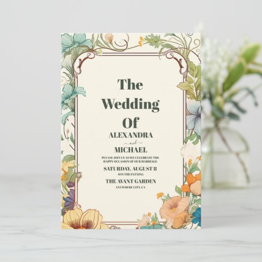  Art Nouveau Wedding Kaart (Staand voorkant)