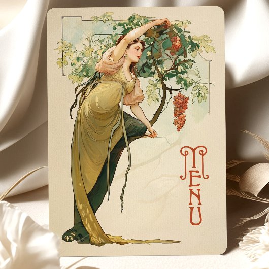 Art Nouveau Wedding Menu Kaart met Druiven