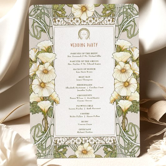  Art Nouveau Wedding Program Cream Bloemen Kaart